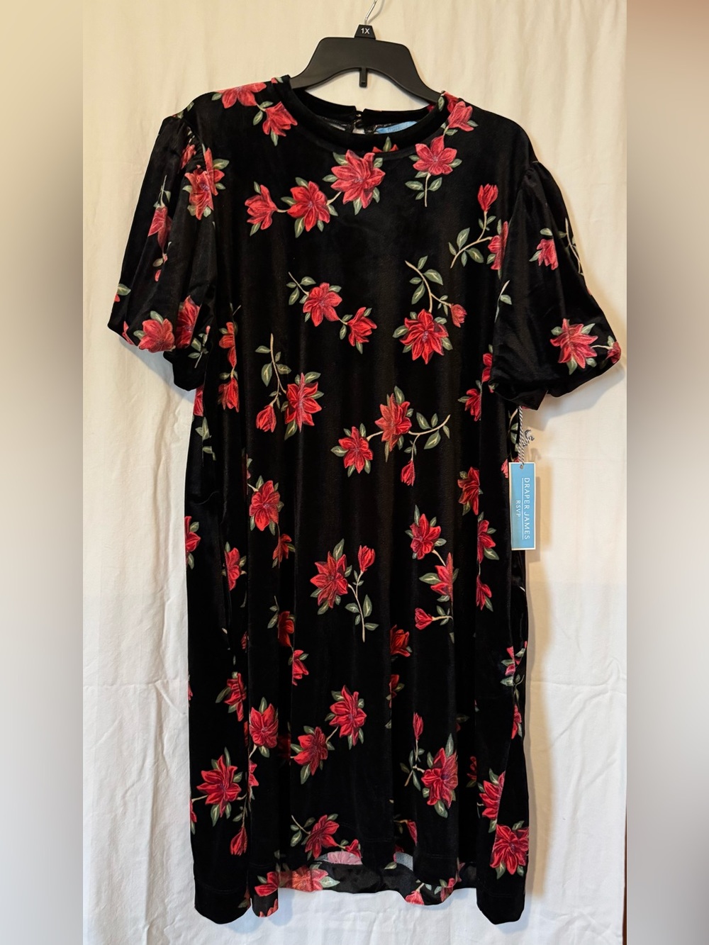Draper James RSVP Black & Red Floral Velvet Dress – Women’s XXL NWT